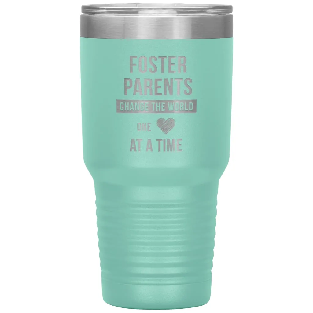 Adoptive Parent Tumbler Foster Parents Change The World One Heart At A Time Laser Etched 30oz Stainless Steel Tumbler