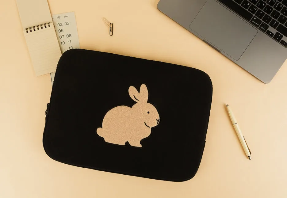 Black Gray Beige Rabbit Laptop Sleeves 11 for iPad 13 15 inches Cases Protective Covers Purses Handbags Square Cushion Pouches D