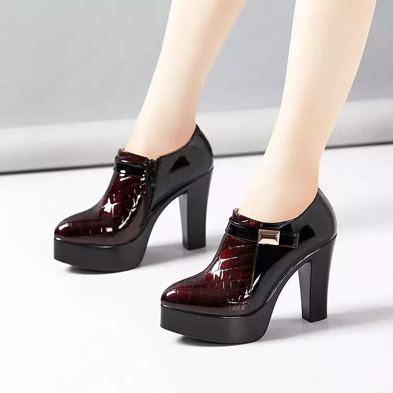 Block Heel Deep Mouth Platform Pumps Leather Women Shoes 2023 High Heels Shoes Ladies Office Party Shoe Plus Size 33-43