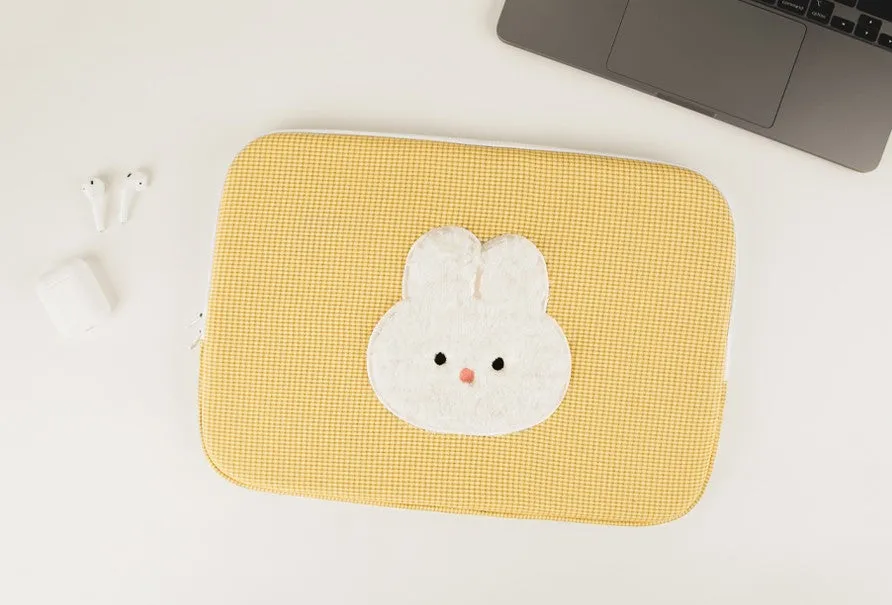 Checkered Cute Bear Rabbit Laptop Sleeves iPad 13 15 Cases Covers Pouches