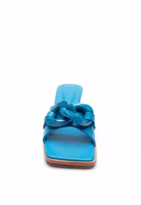 Chunky Chain Trim Single Band Slide Sandals