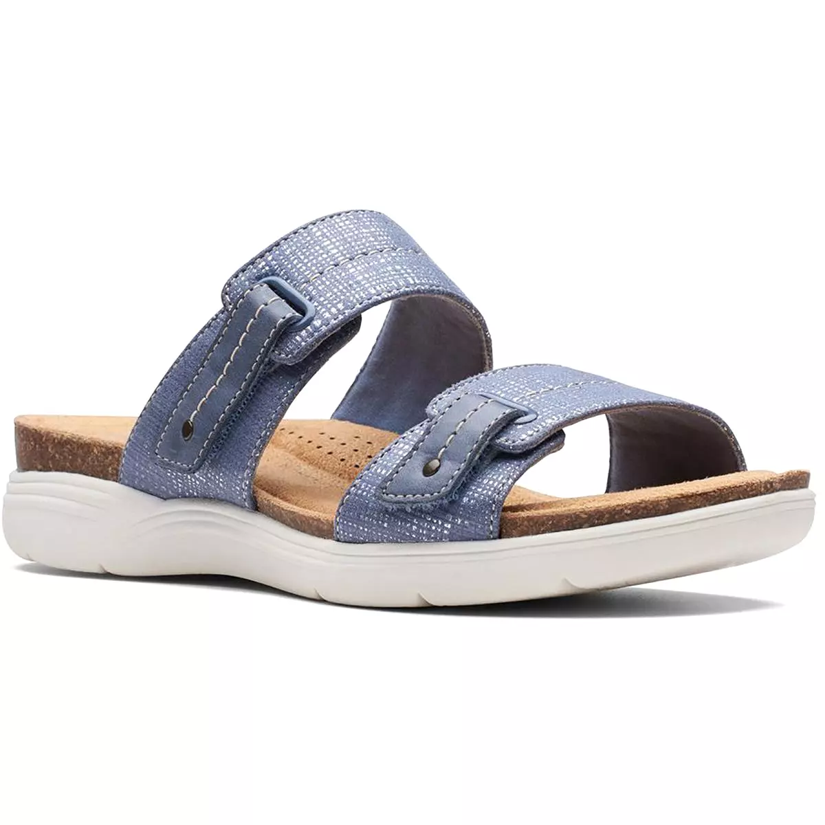 Clarks Womens April Dusk Leather Metallic Slide Sandals