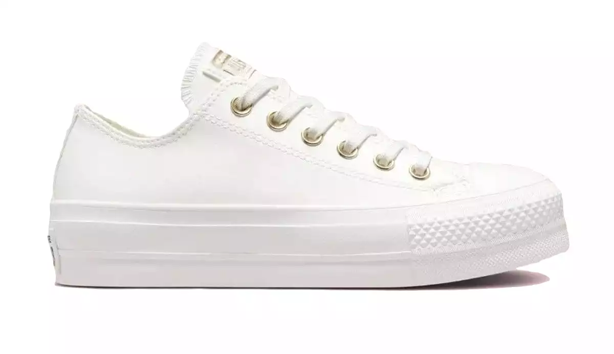 CONVERSE WOMEN'S CHUCK TAYLOR ALL STAR SYNTHETIC LEATHER LIFT PLATFORM LOW TOP VINTAGE WHITE SHOES