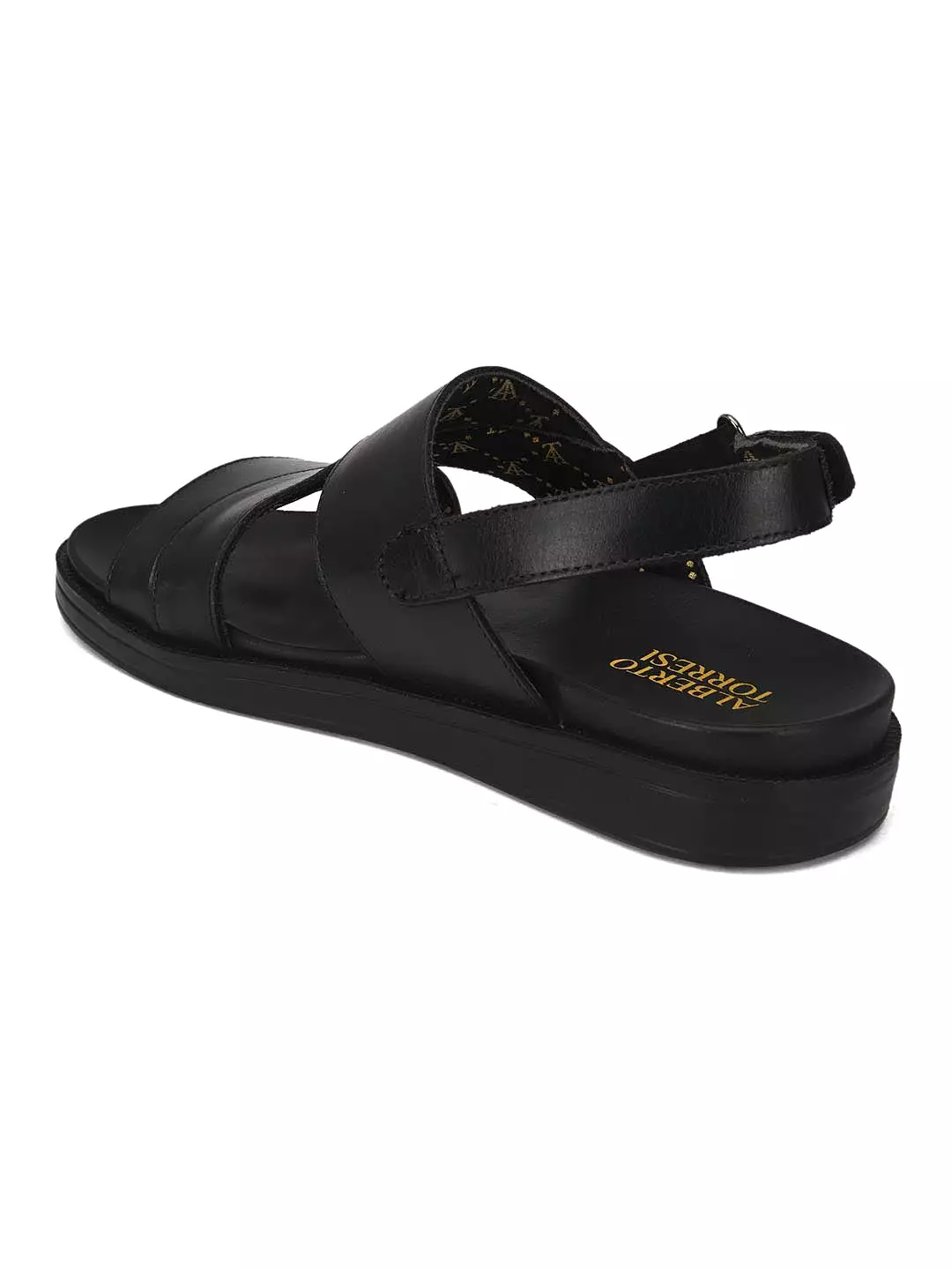 Deriko Black Genuine Leather Slingback Sandals For Men