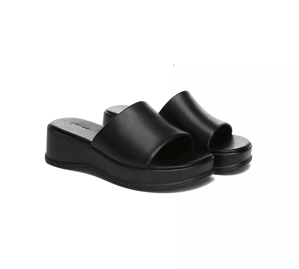 EVERAU Women Leather Platform Wedge Slides Fiona