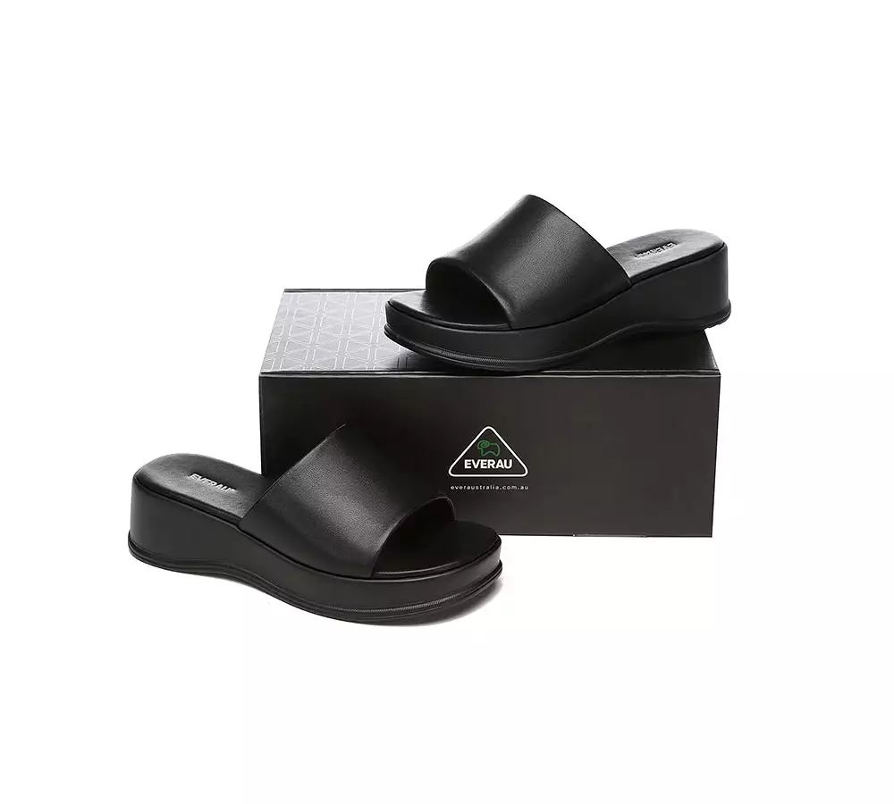 EVERAU Women Leather Platform Wedge Slides Fiona