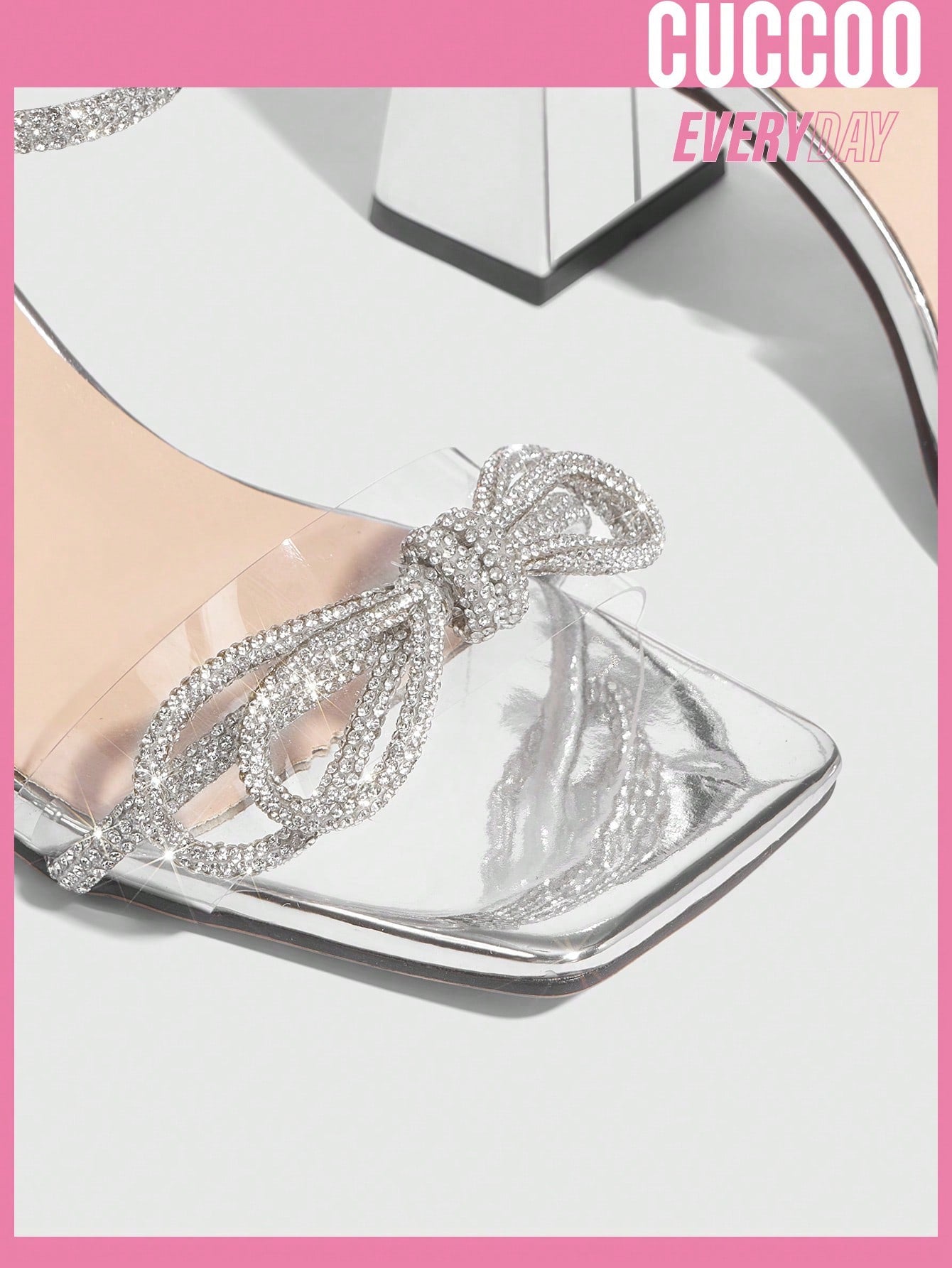 Fashionable Silver Metallic Butterfly & Rhinestone Decor High Heel Sandals For Women For Spring And Summer