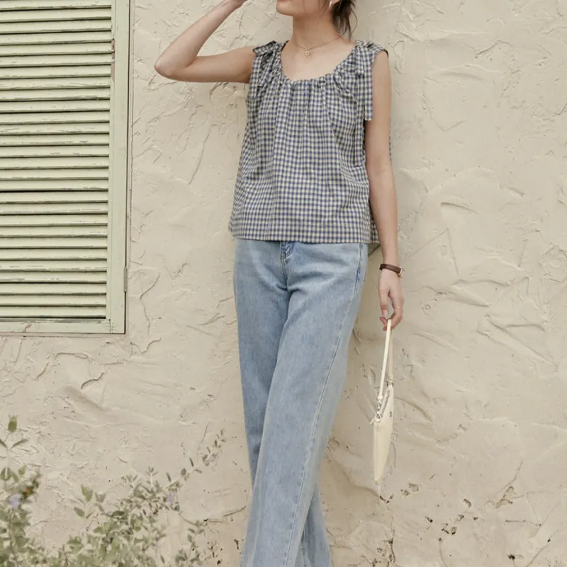 LENINA  |Other Plaid Patterns Casual Style Sleeveless Cotton