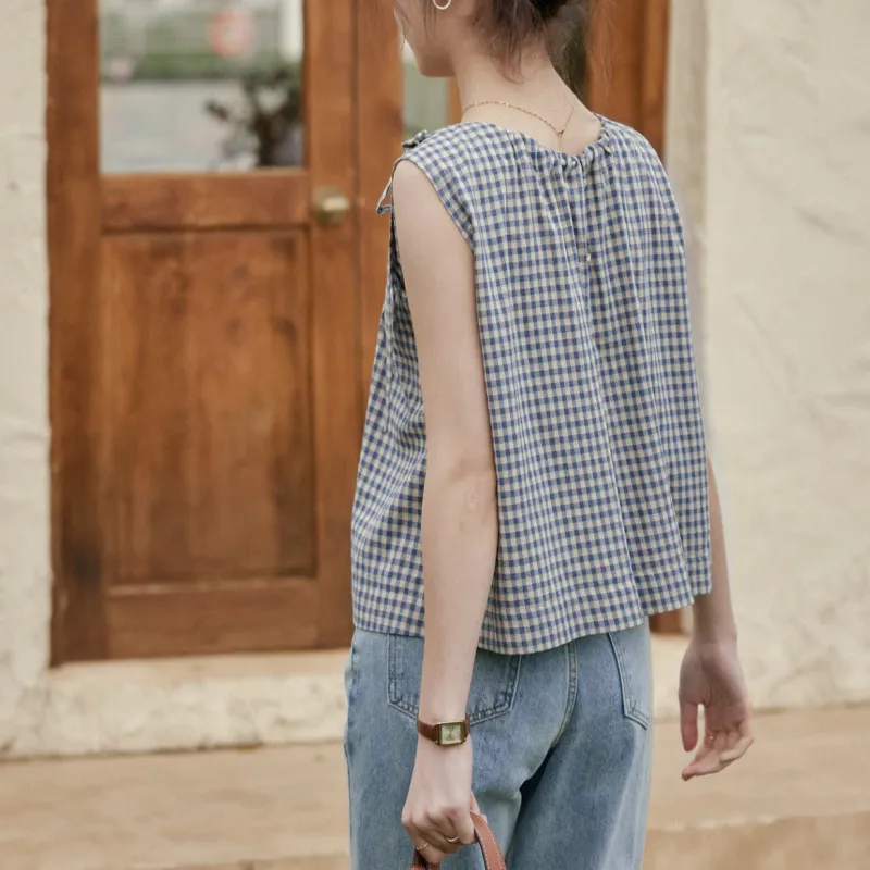 LENINA  |Other Plaid Patterns Casual Style Sleeveless Cotton