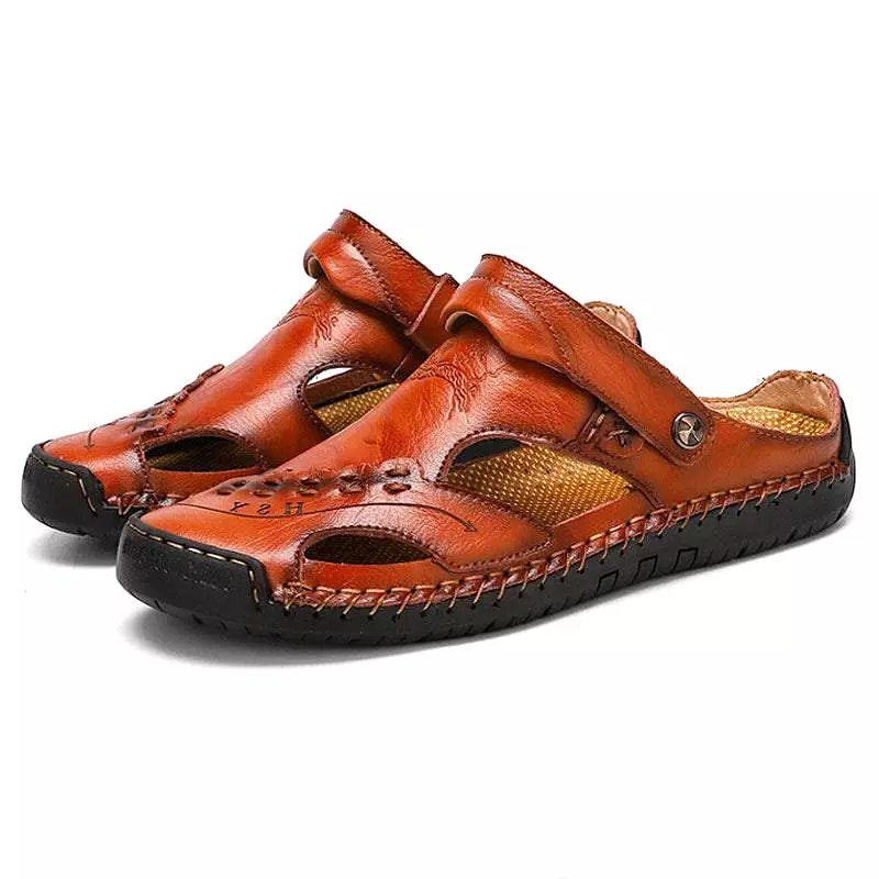 Libiyi Men's Casual Breathable Handmade Leather Sandals