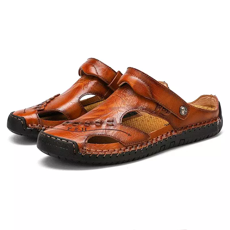 Libiyi Men's Casual Breathable Handmade Leather Sandals