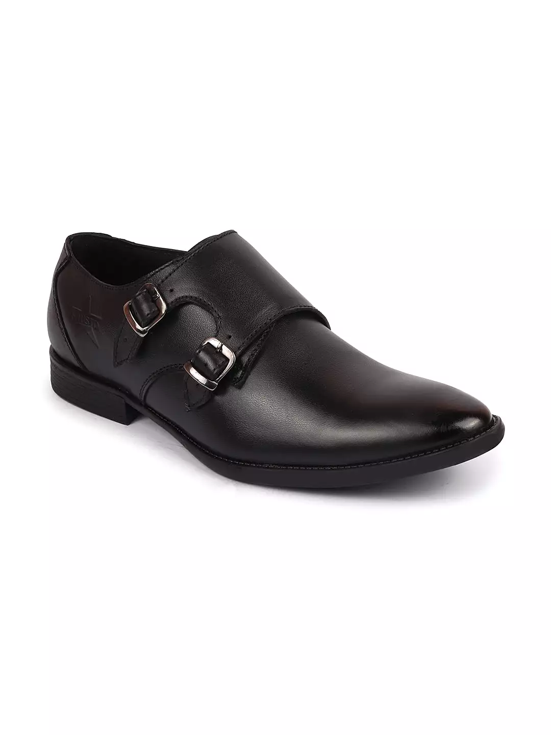 Men Black Formal Wedding Party Genuine Leather Double Monk Strap Shoes