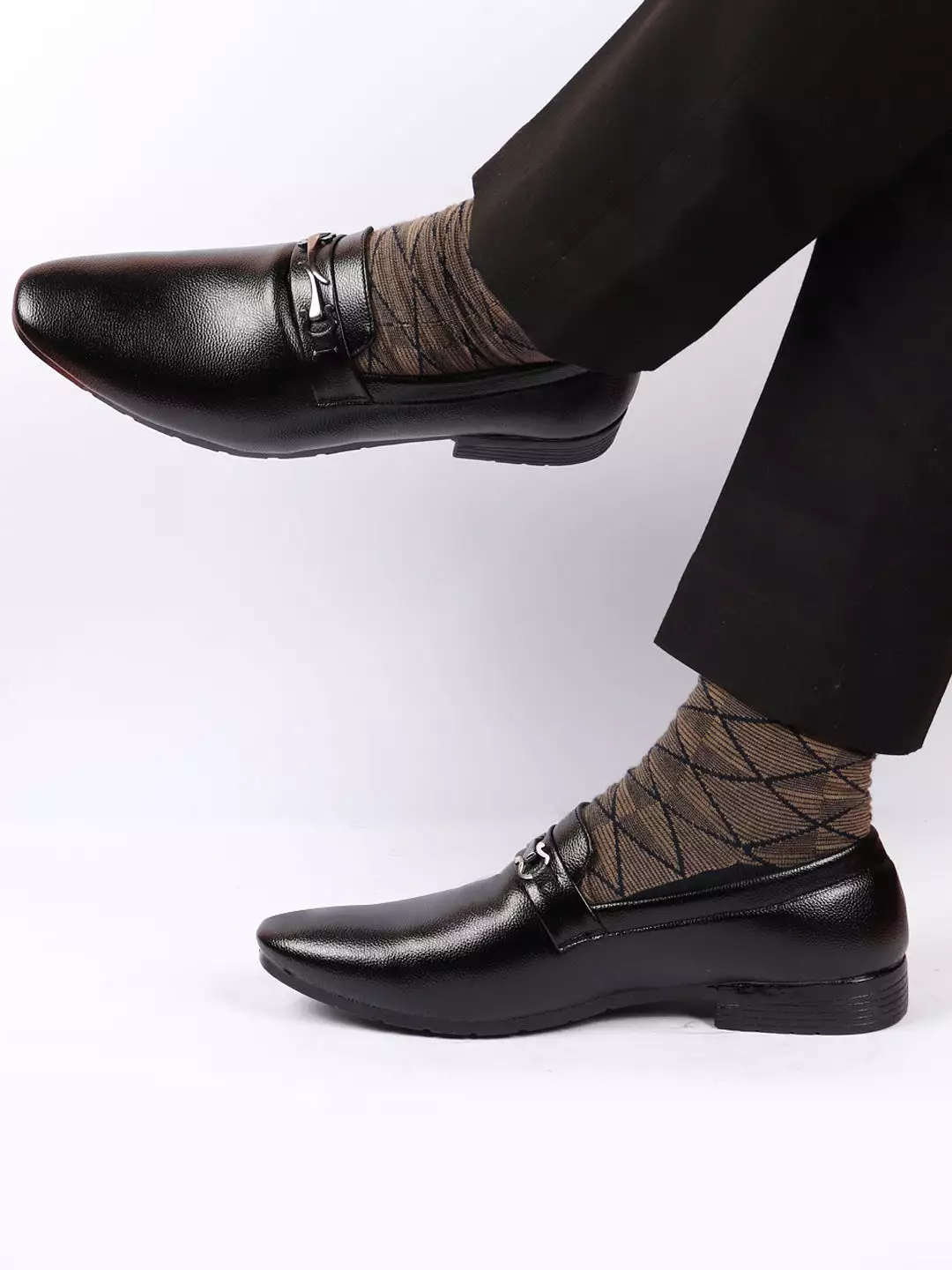 Men Black Horsebit Buckle Formal Slip On Shoes