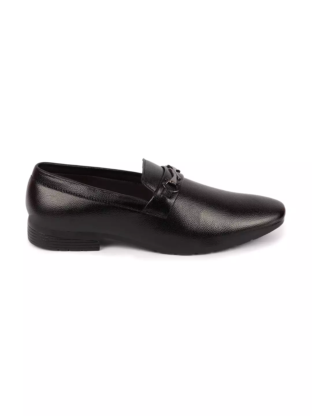 Men Black Horsebit Buckle Formal Slip On Shoes