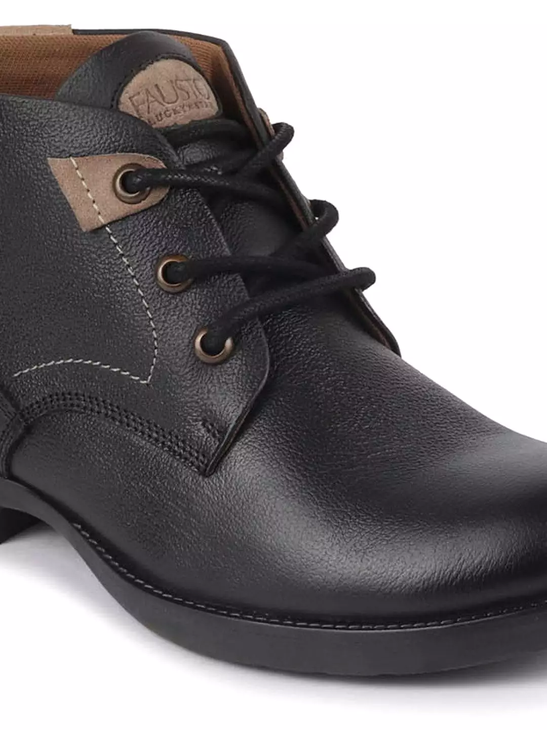 Men Black Leather Lace Up Flat Boots