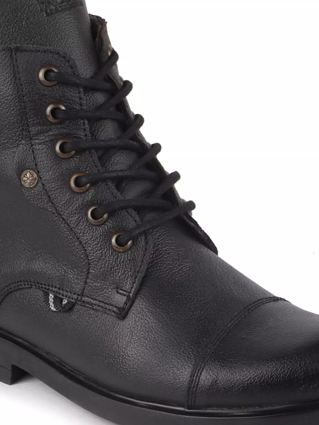 Men Black Leather Lace Up High Top Boots