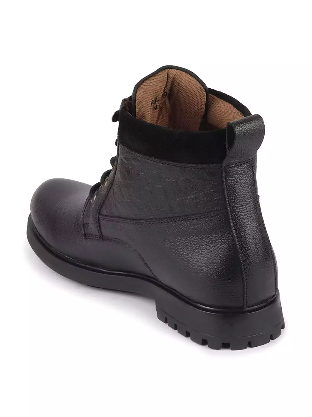 Men Black Leather Lace Up Mid Top Boots