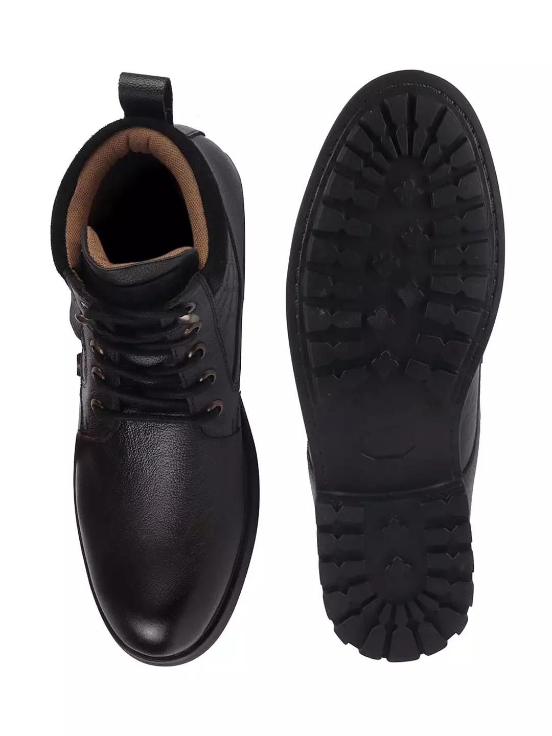 Men Black Leather Lace Up Mid Top Boots