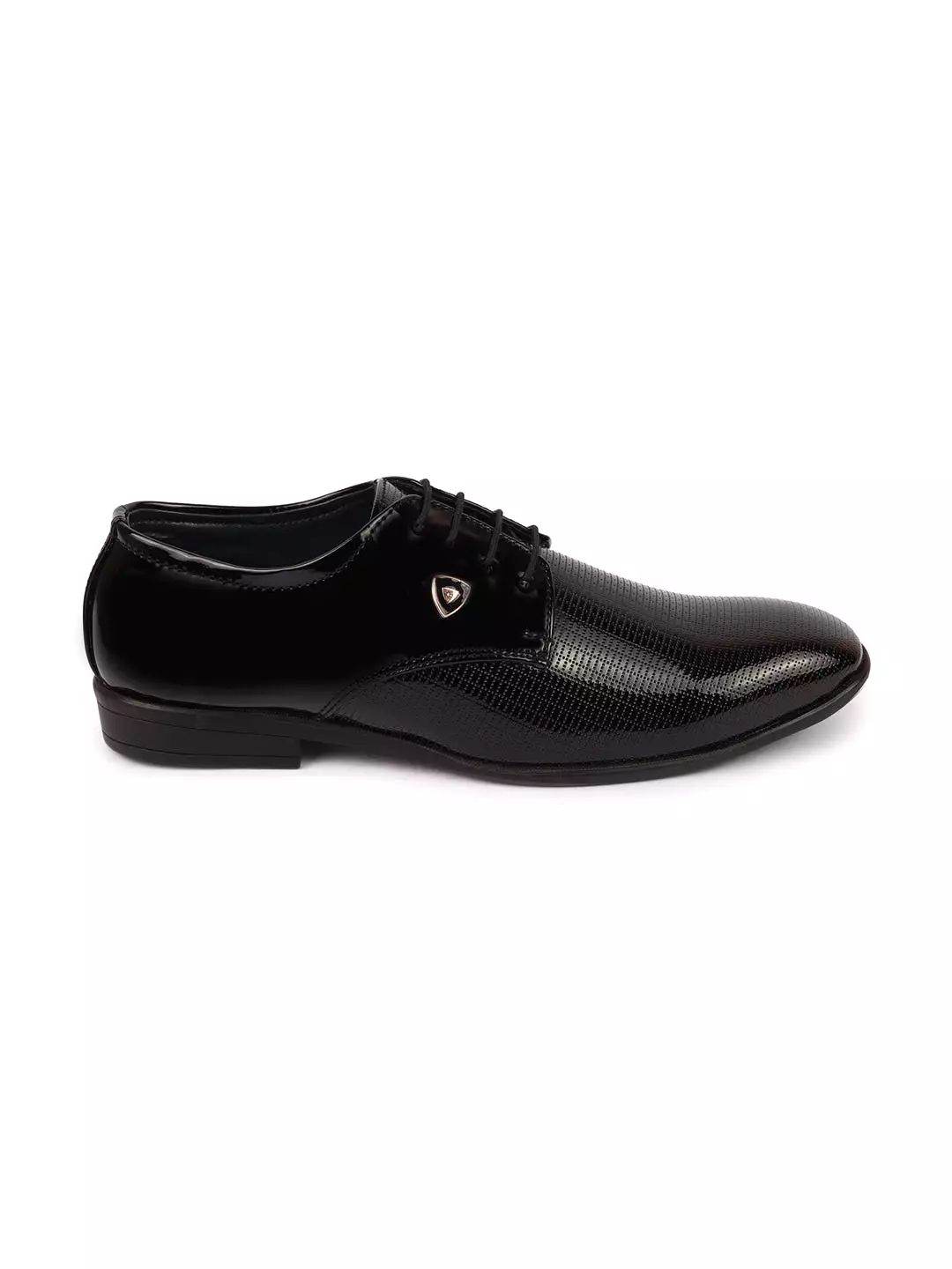 Men Black Patent Leather Textured Design Formal Office Lace Up Shoes