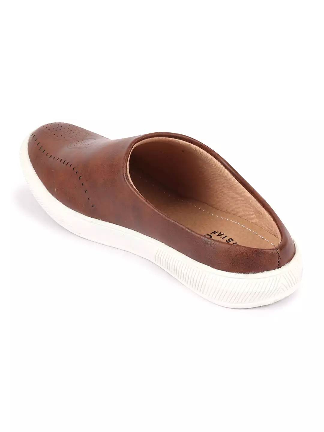 Men Brown Back Open Stylish Design Slip On Shoes