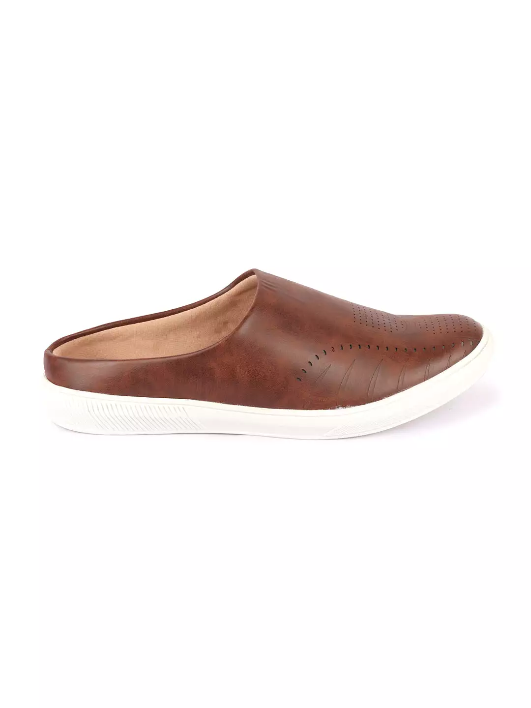 Men Brown Back Open Stylish Design Slip On Shoes