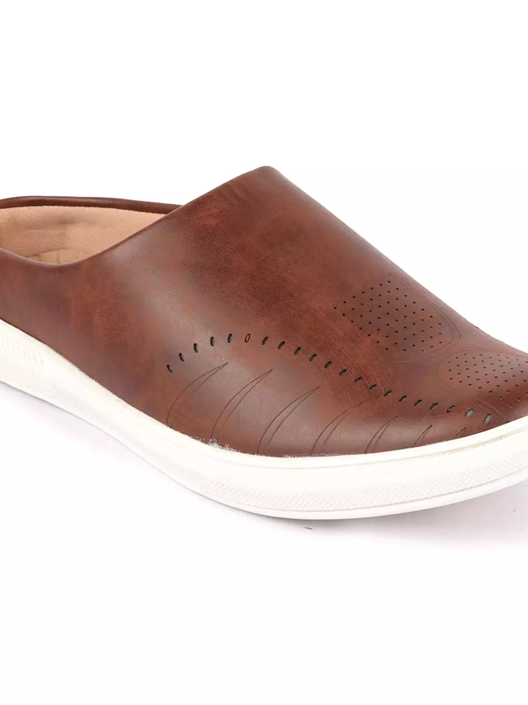 Men Brown Back Open Stylish Design Slip On Shoes