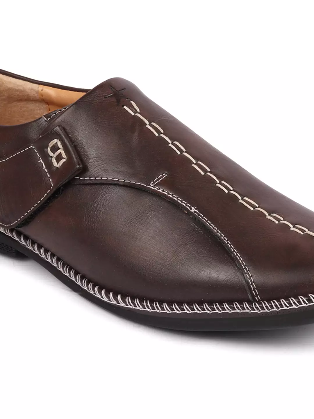 Men Brown Casual Cap Toe Hand Stitched Sandal Style Slip On Shoes