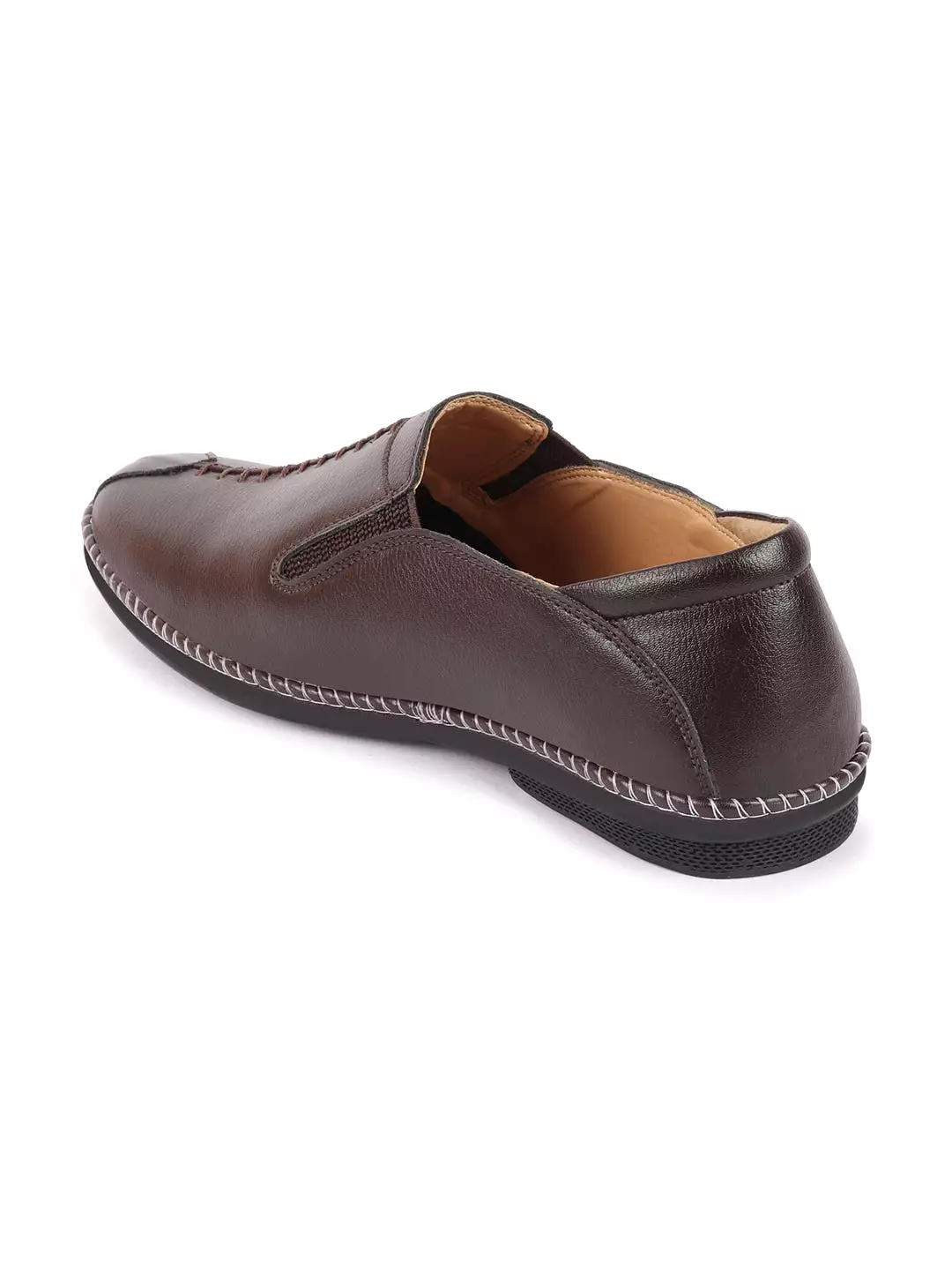 Men Brown Casual Cap Toe Hand Stitched Slip On Shoes