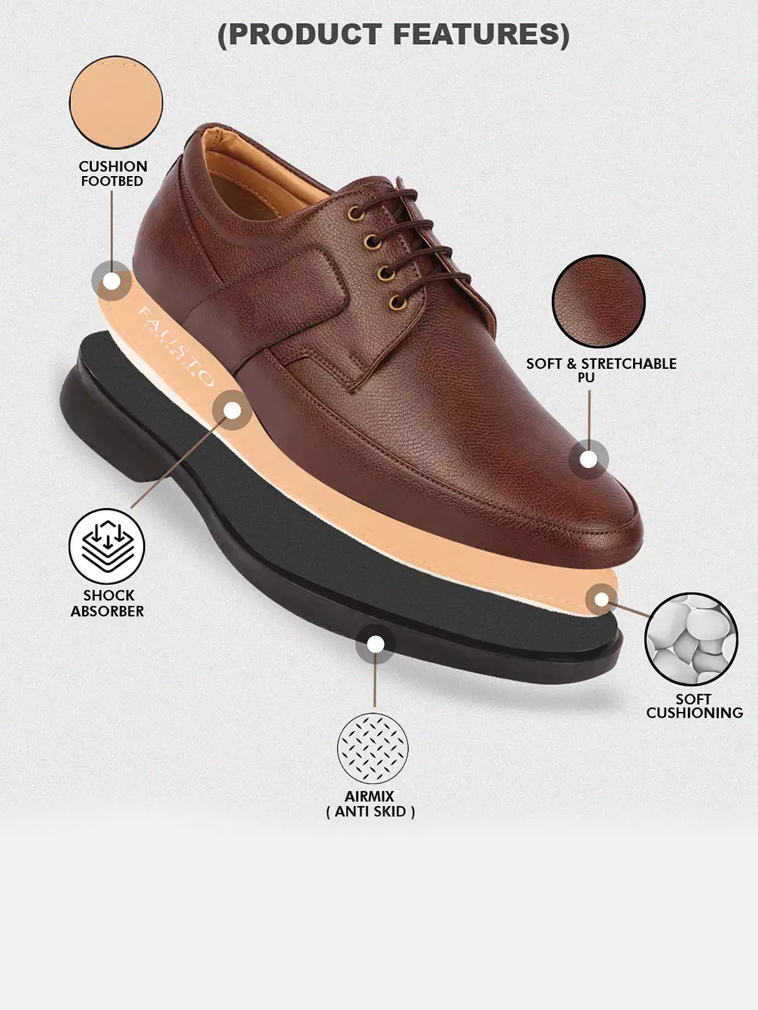 Men Brown Formal Side Strip Design Lace Up Shoes