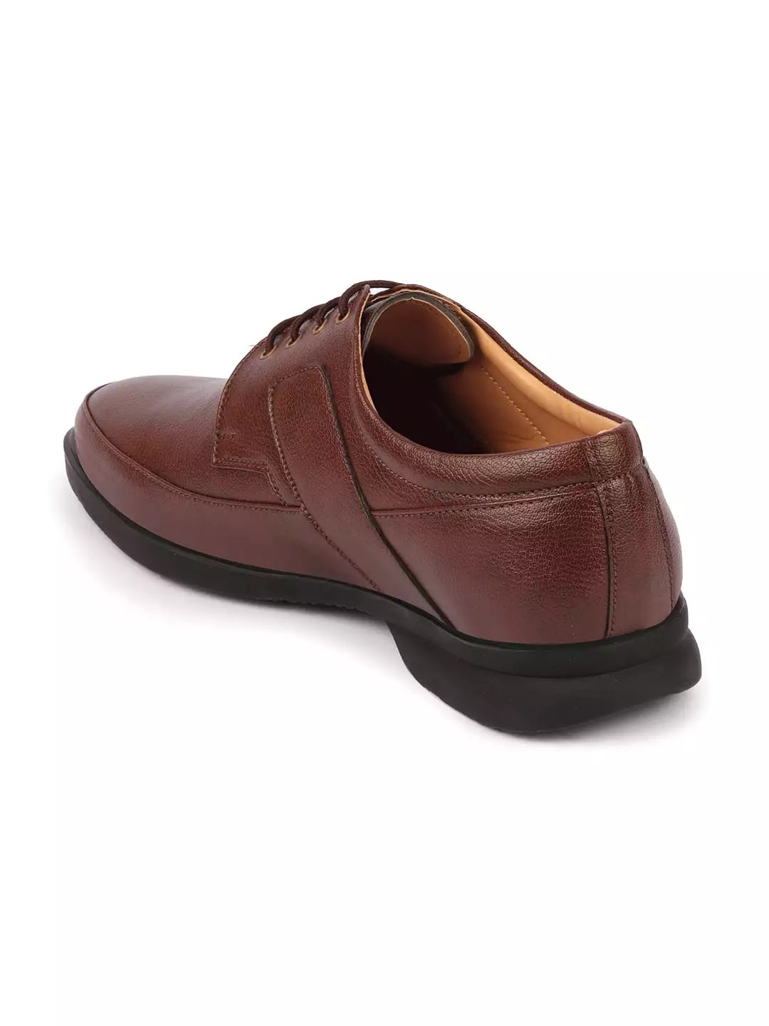 Men Brown Formal Side Strip Design Lace Up Shoes