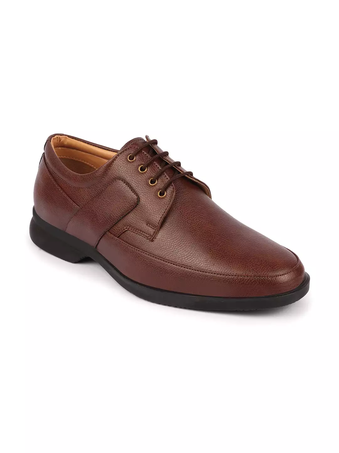 Men Brown Formal Side Strip Design Lace Up Shoes