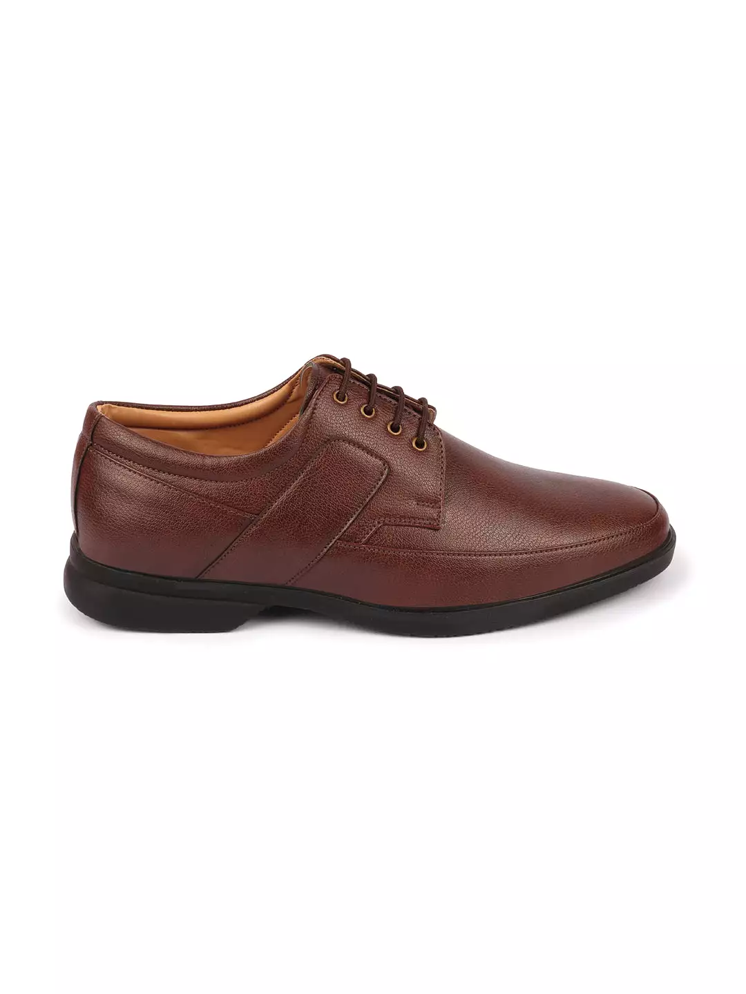 Men Brown Formal Side Strip Design Lace Up Shoes