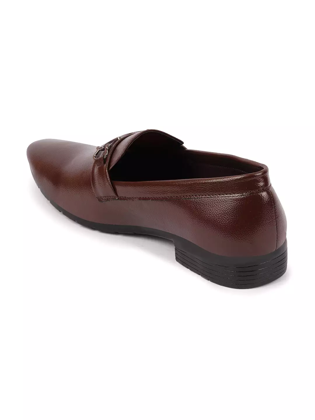 Men Brown Horsebit Buckle Formal Slip On Shoes