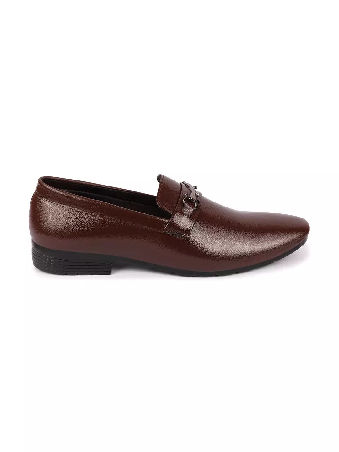 Men Brown Horsebit Buckle Formal Slip On Shoes