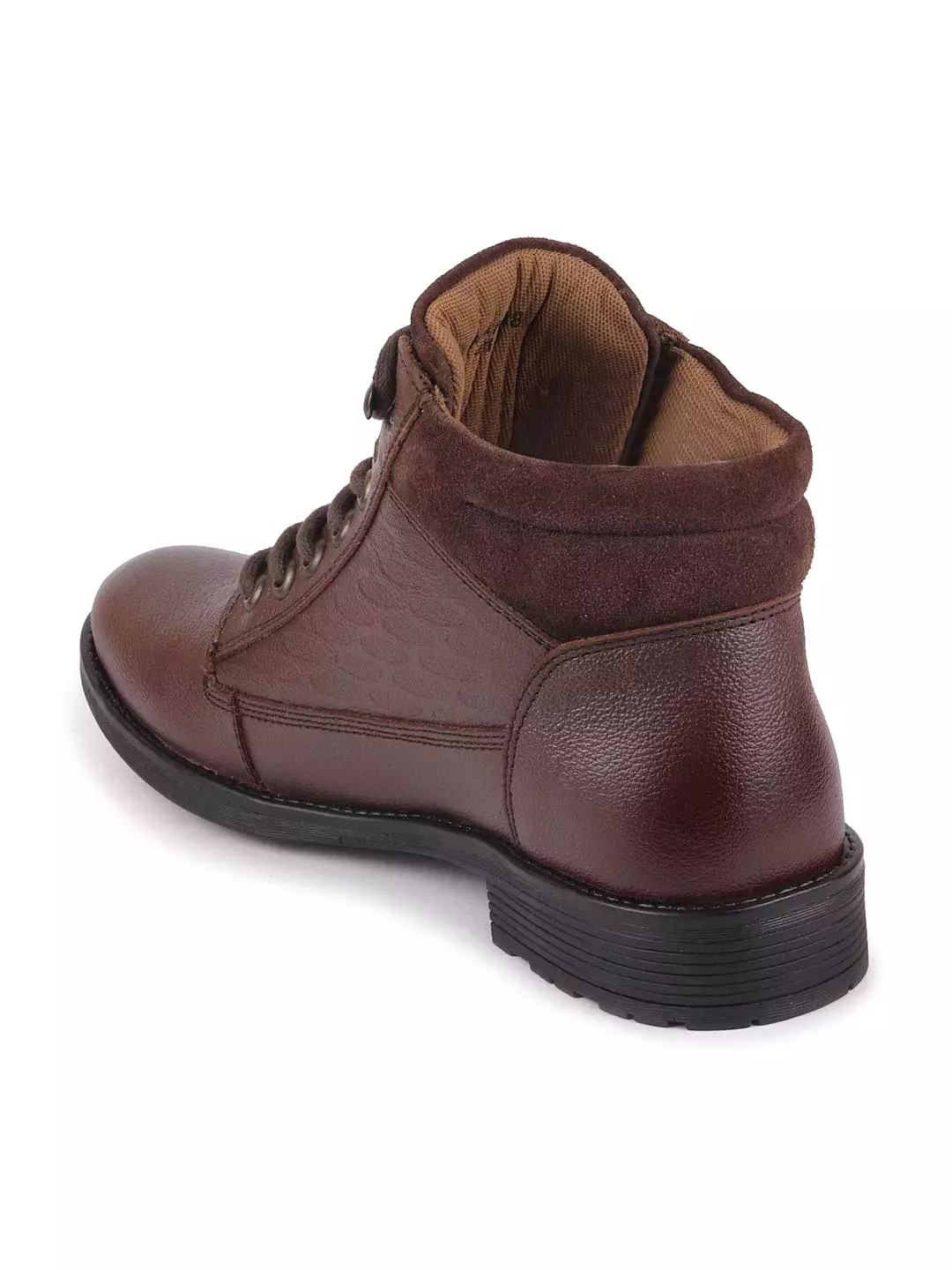 Men Brown Leather Lace Up Mid Top Boots