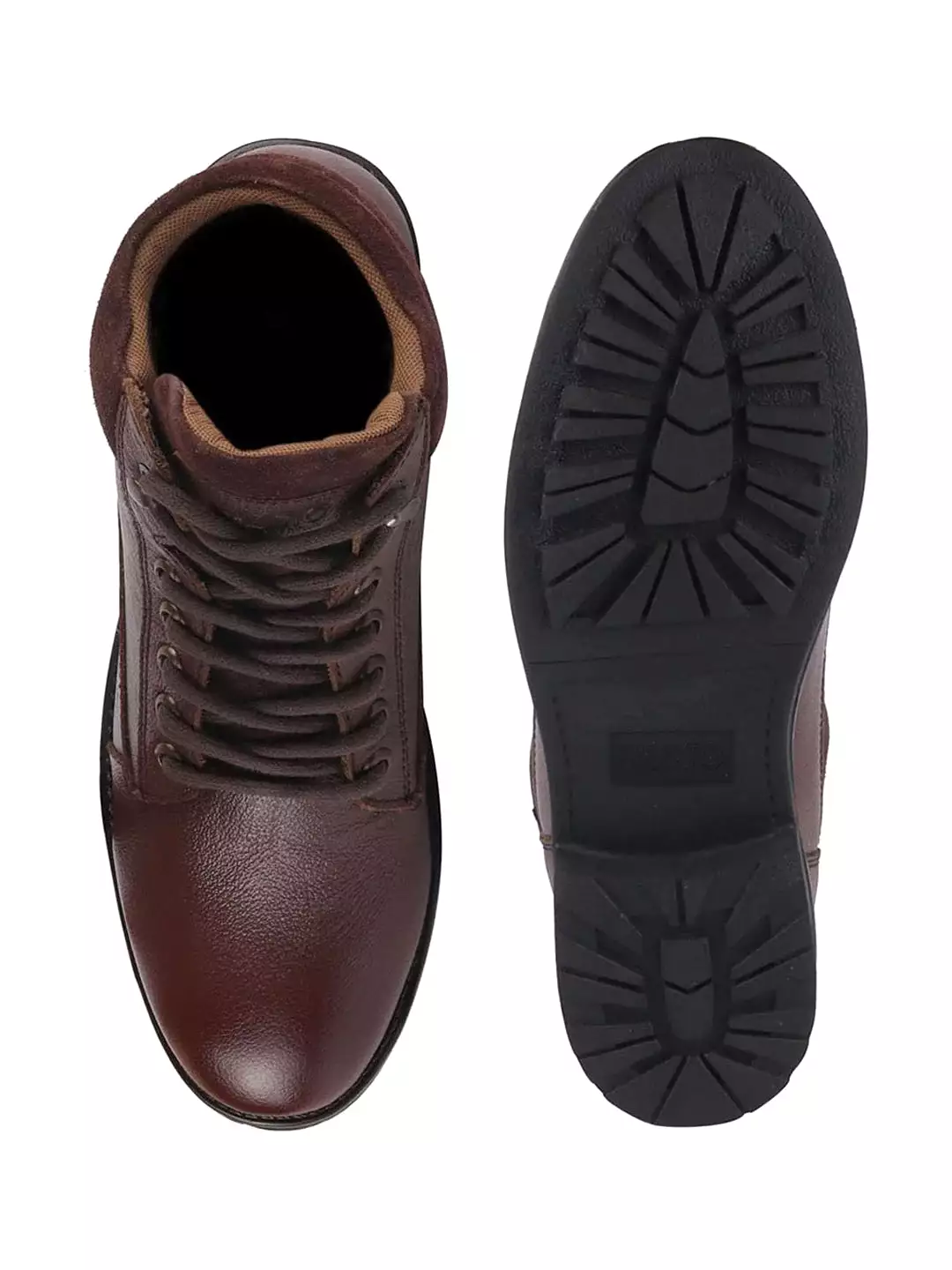 Men Brown Leather Lace Up Mid Top Boots