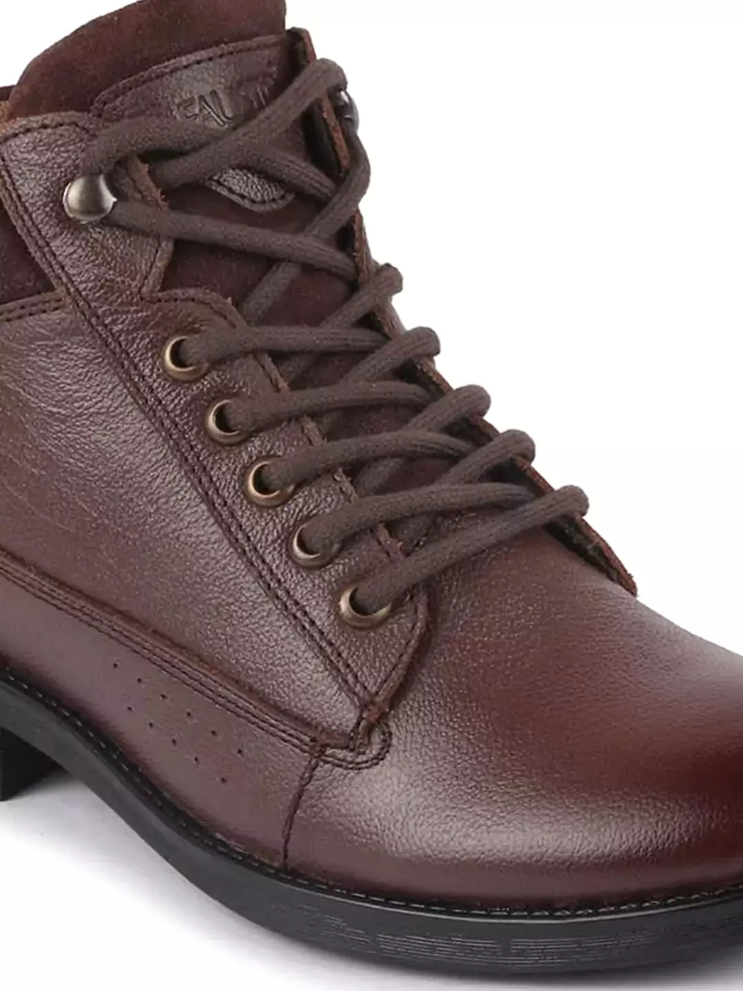 Men Brown Leather Lace Up Mid Top Boots