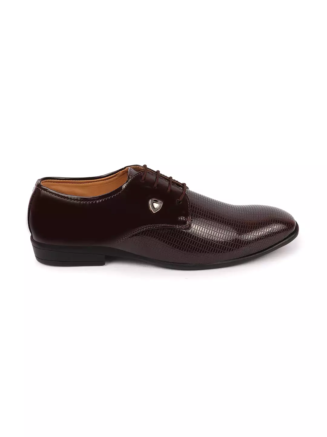 Men Brown Patent Leather Textured Design Formal Office Lace Up Shoes