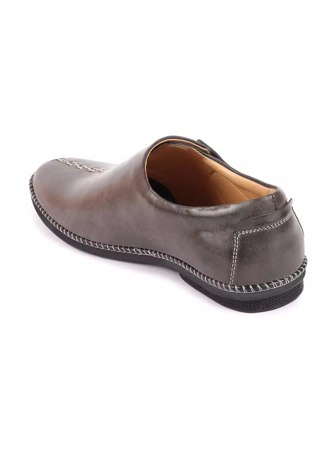 Men Grey Casual Cap Toe Hand Stitched Sandal Style Slip On Shoes