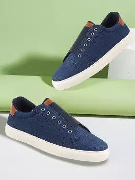 Men Navy Blue Elastic Closure Comfort Canvas Denim Slip On Sneaker Shoes