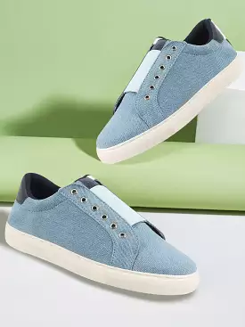 Men Sky Blue Elastic Closure Comfort Canvas Denim Slip On Sneaker Shoes