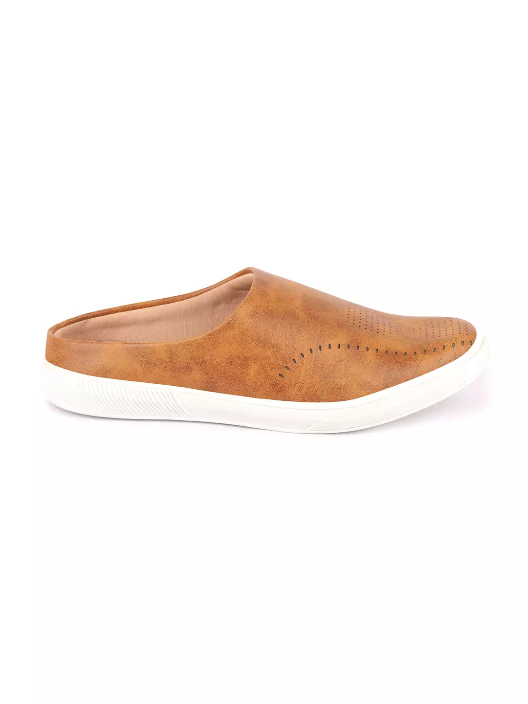 Men Tan Back Open Stylish Design Slip On Shoes