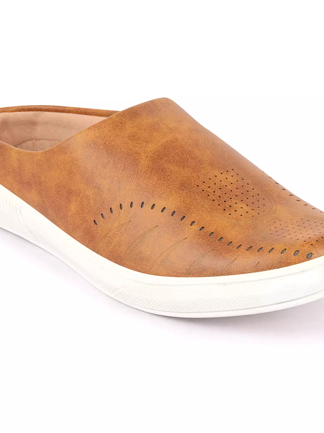 Men Tan Back Open Stylish Design Slip On Shoes