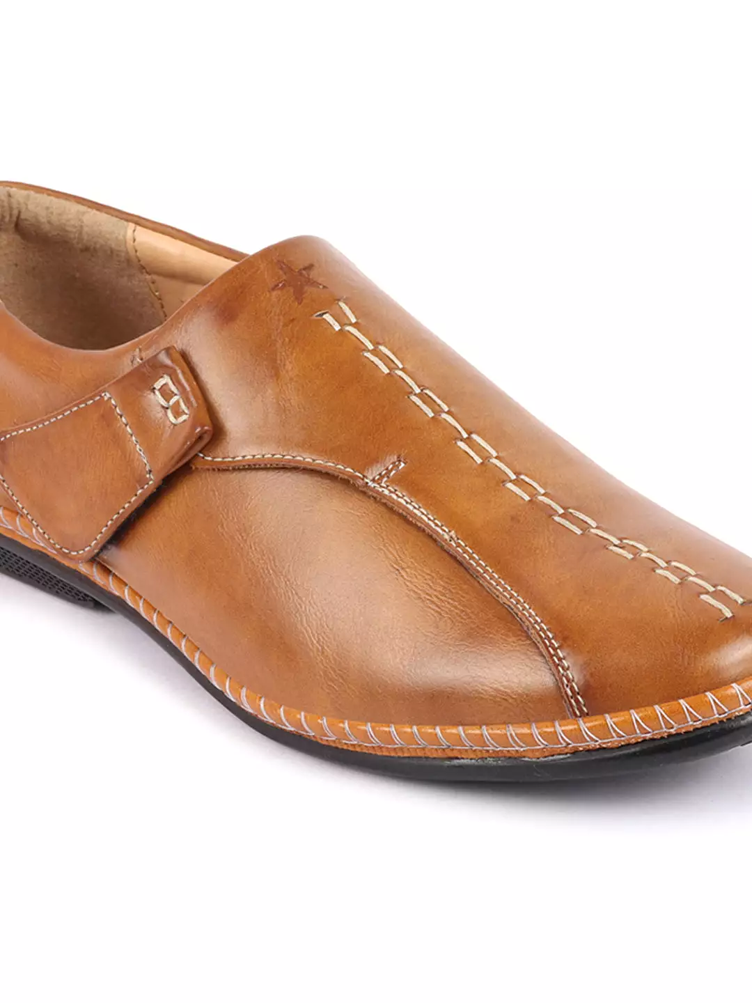 Men Tan Casual Cap Toe Hand Stitched Sandal Style Slip On Shoes