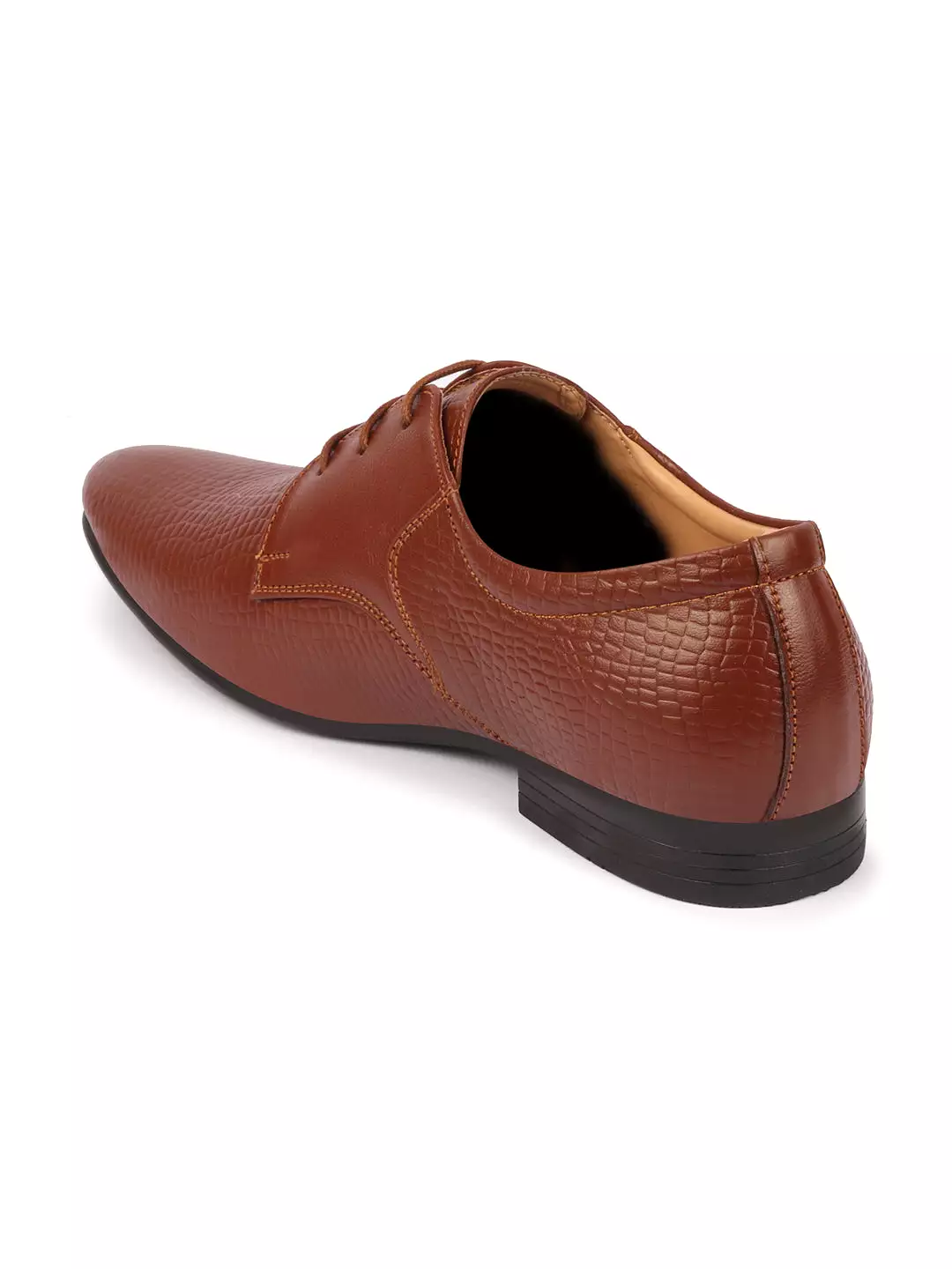 Men Tan Formal Leather Embossed Office Lace Up Shoes