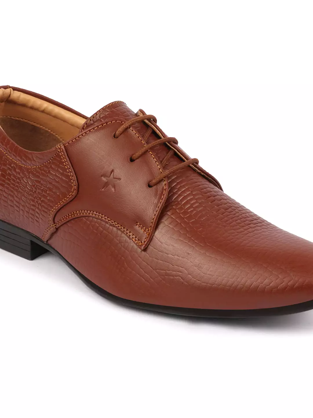 Men Tan Formal Leather Embossed Office Lace Up Shoes