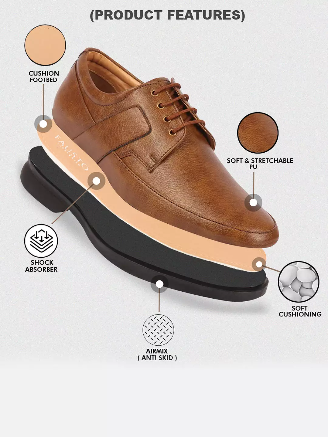 Men Tan Formal Side Strip Design Lace Up Shoes