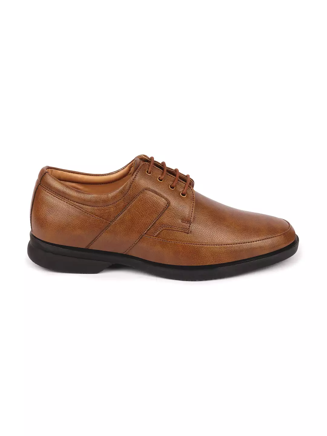 Men Tan Formal Side Strip Design Lace Up Shoes