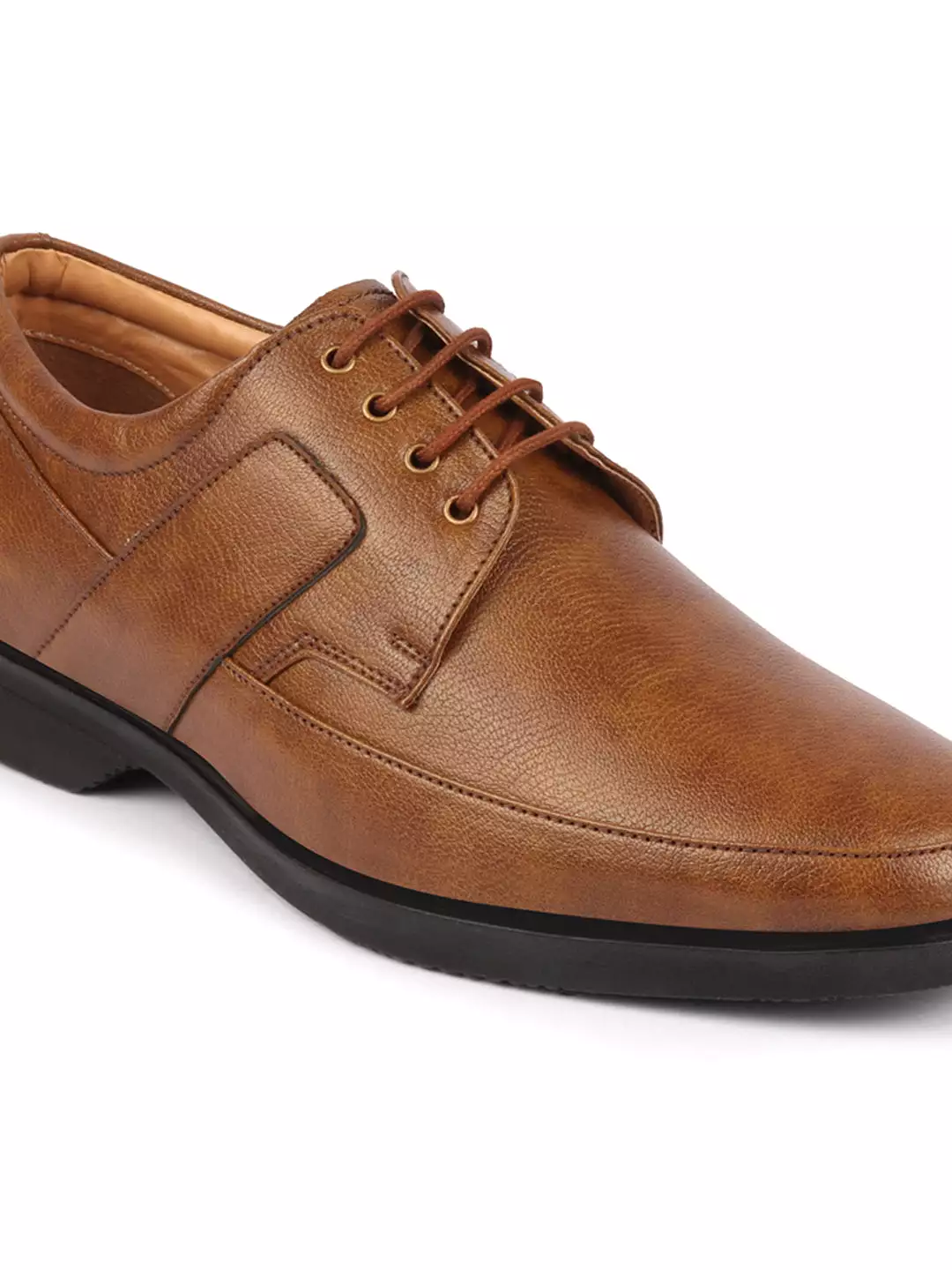 Men Tan Formal Side Strip Design Lace Up Shoes