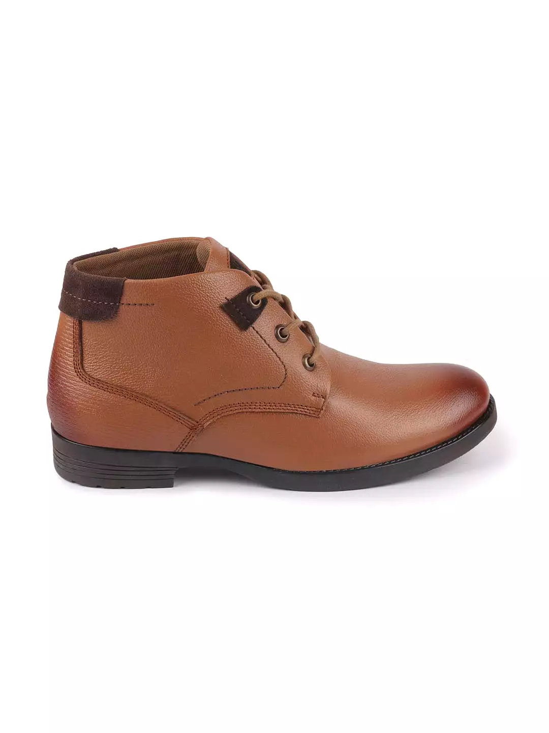 Men Tan Leather Lace Up Flat Boots